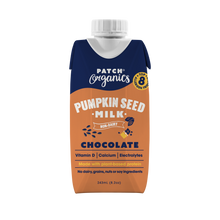 Load image into Gallery viewer, Patch Organics Chocolate Pumpkin Seed Milk (12 pack of 243 mL single serve).