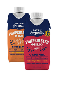 Patch Organics Mixed Case  6 Original & 6 Chocolate Pumpkin Seed Milk (12 pack of 243 mL single serve).